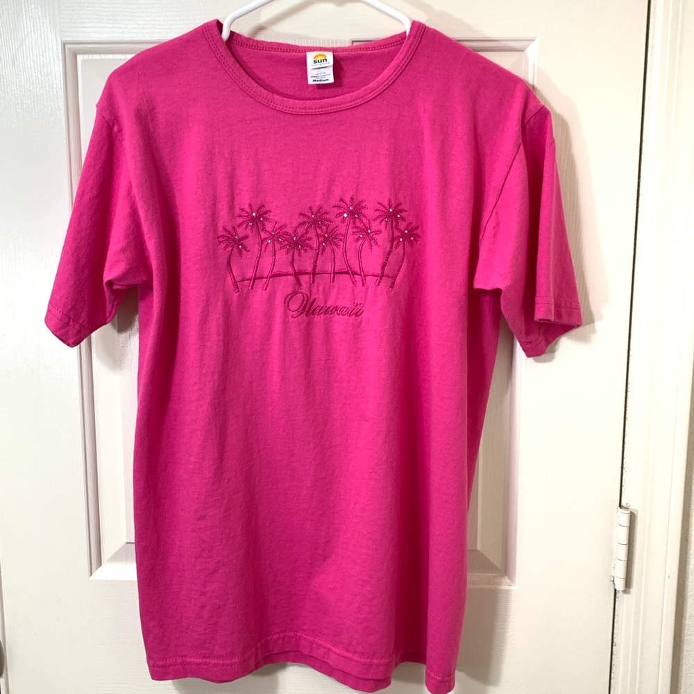 💜 PINK HAWAII T-SHIRT WITH CRYSTALS